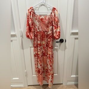 Floral Wrap Maxi Dress in Coral and Cream
